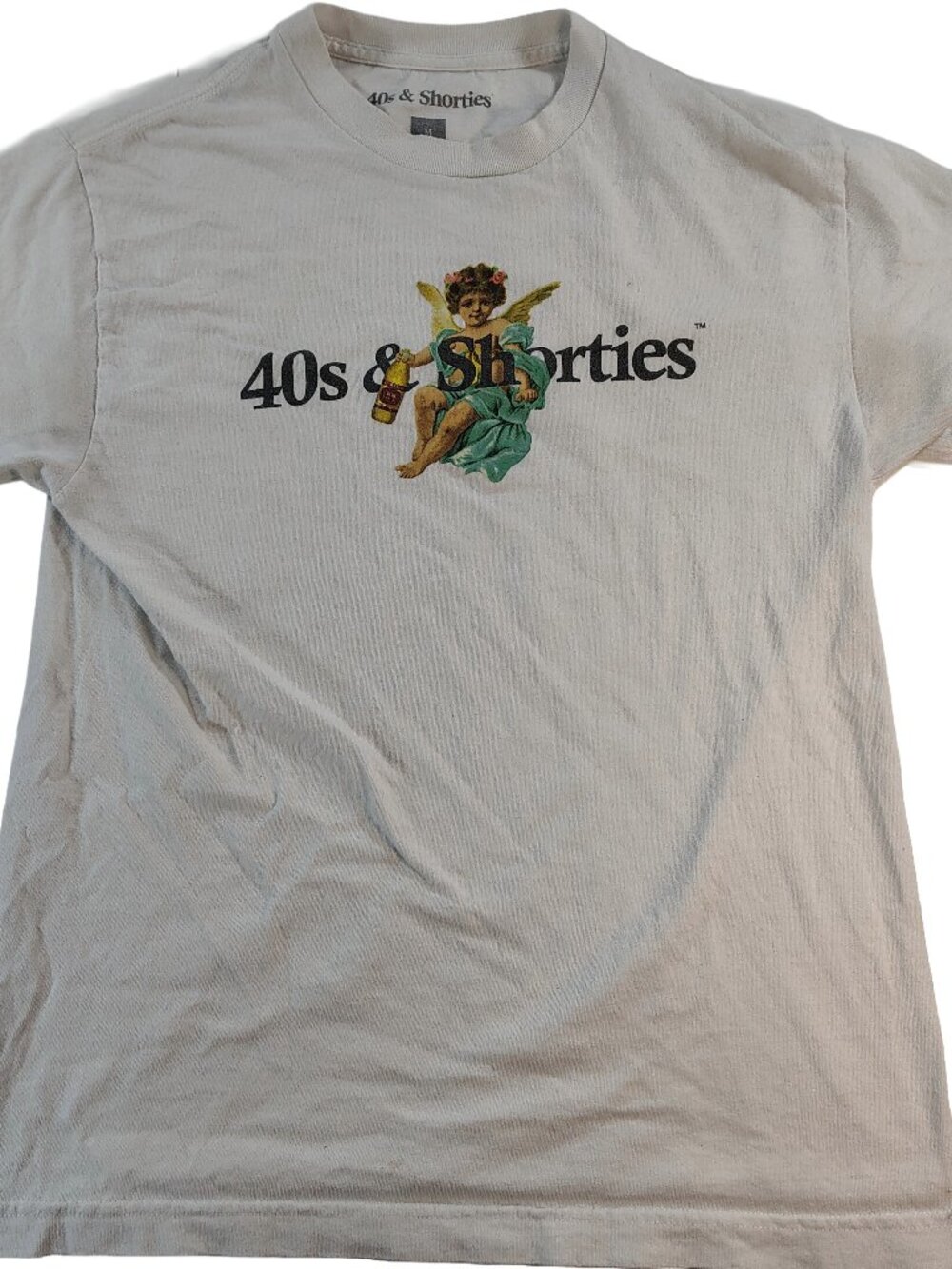 Men's Medium White 40's & Shorties Angel With A 40oz Funny Graphic T-Shirt